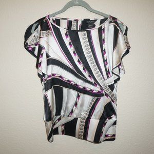 WHBM Multi Color Satin Silk Stretch Blouse Top